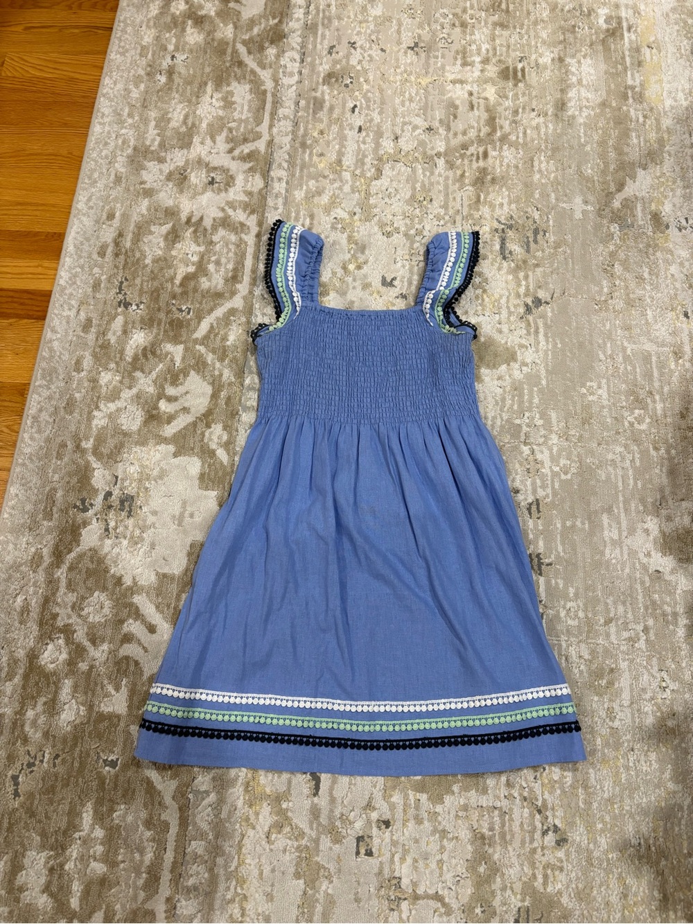 Sail to Sable Blue Smocked Sundress with Striped Trim